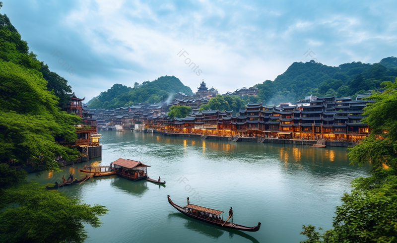 著名景点凤凰古城旅游景点自然风光蓝天白云水边建筑摄影风光摄影,高清,摄影图,摄影图片,图片大全,摄影图免费下载